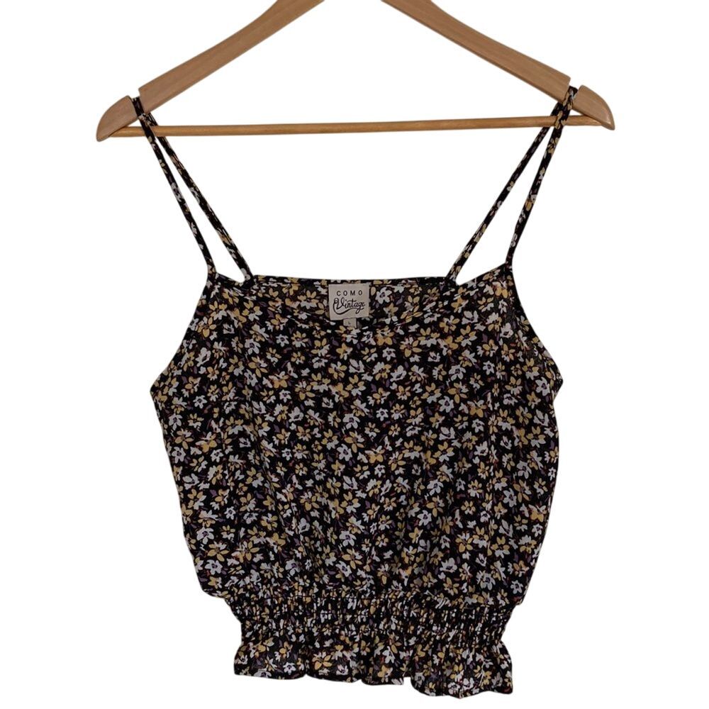 COMO Vintage Pullover‎ Spaghetti Strap Crop Top in Black Size Large